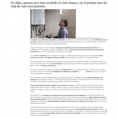 Heraldo de Aragón, BS Asesores Energéticos, Registro certificados energéticos / 15-05-2014